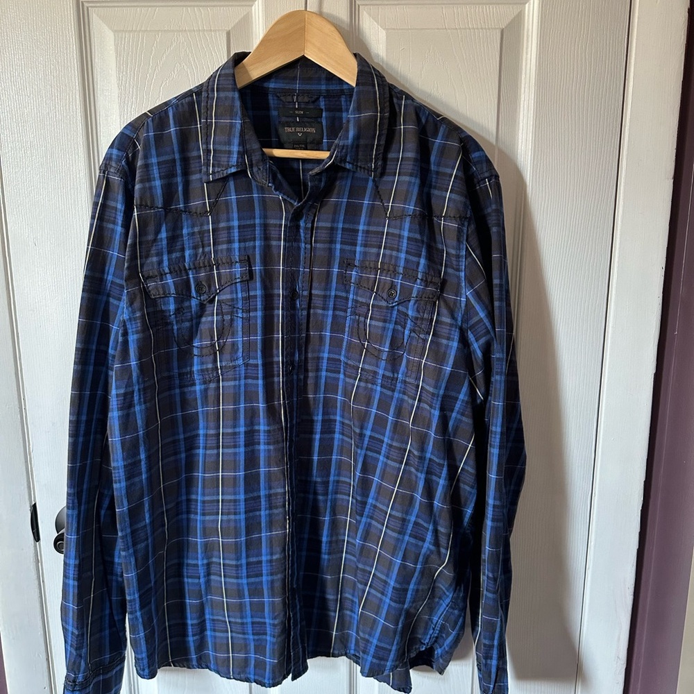 True Religion Navy and Black Checkered Shirt